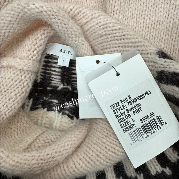 A.L.C. Pink Ruby Fair Isle Turtleneck Oversized Sweater